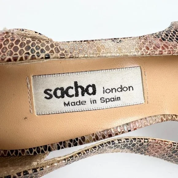 Vintage 90s Leather Sacha London Square Toe Cut Out Chunky Mid Heel Sandal Pumps - Picture 2 of 6